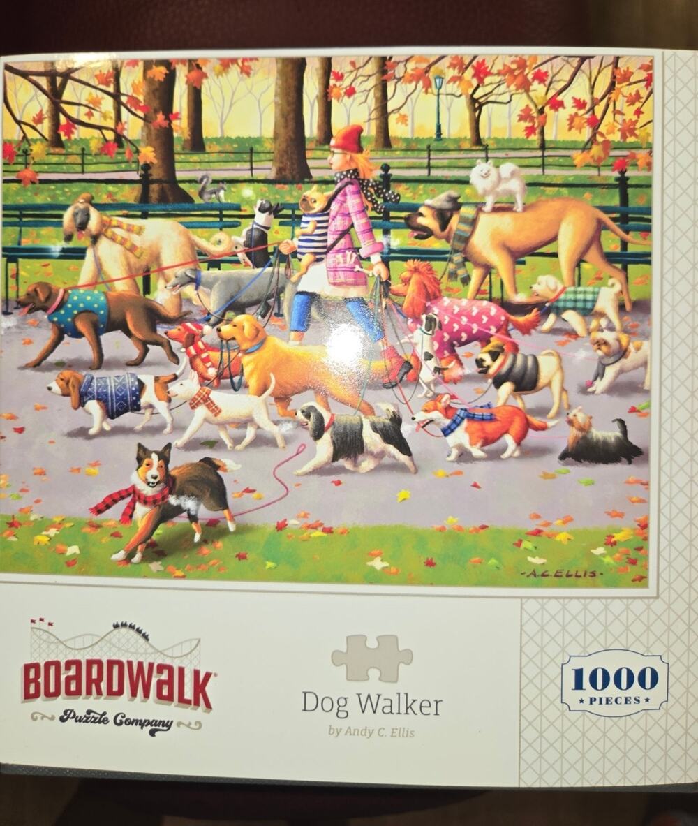 Boardwalk Puzzle Company. Dog Walker 1000 Pcs With Storage Box And Bag